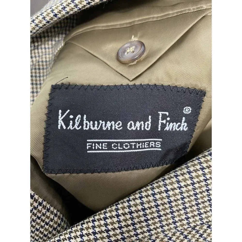 Kilburne and Finch Multicolor Houndstooth Wool Blend 2 Button Blazer Jacket 42R